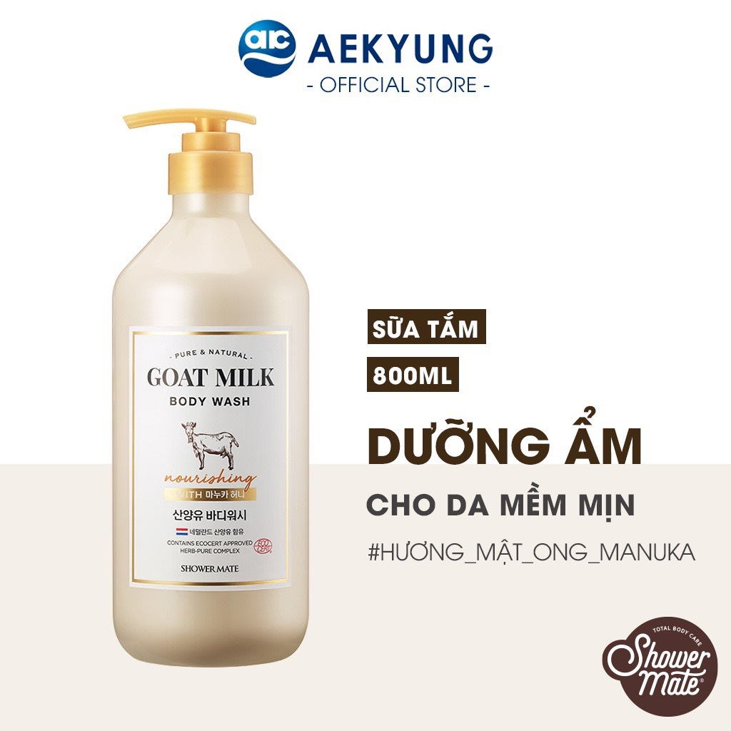 Sữa tắm sữa dê dưỡng ẩm sâu hương mật ong Shower Mate Goat Milk 800ML