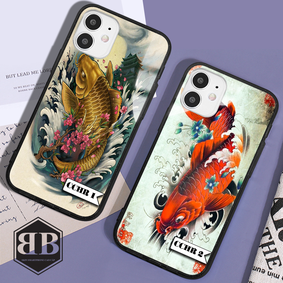 Ốp lưng kính cường lực IPhone 12 / 12 Mini hình cá chép hóa rồng