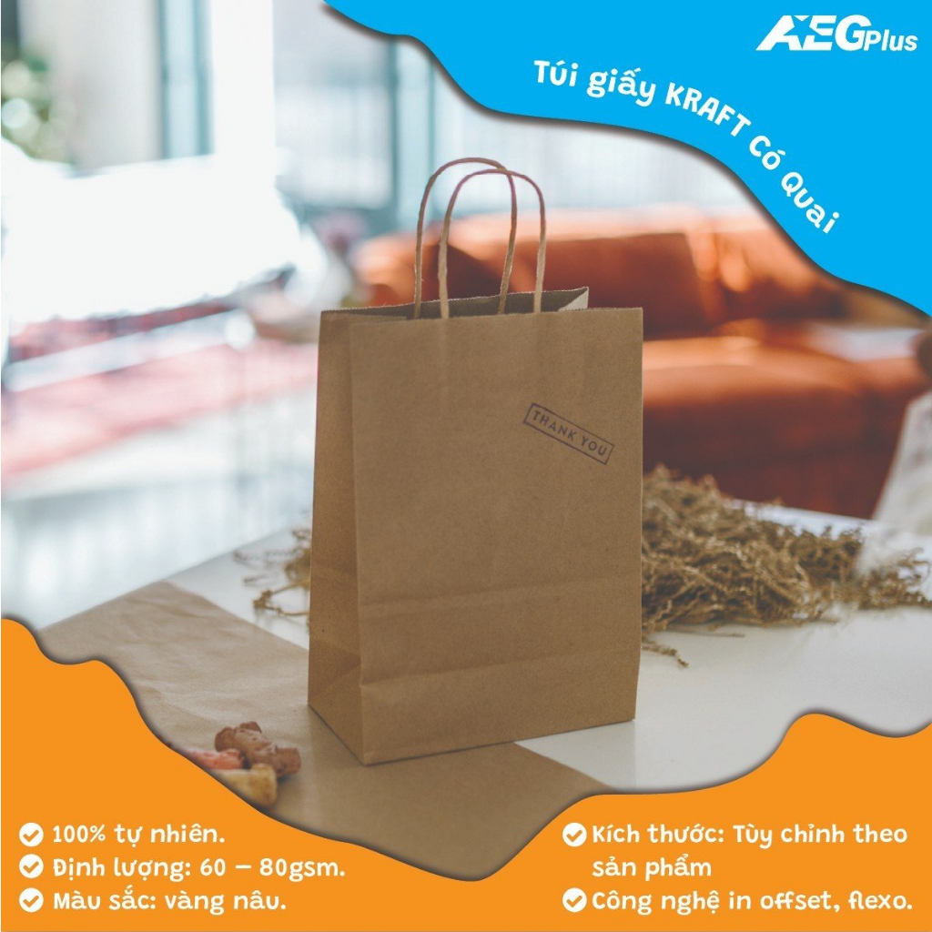 Túi giấy KRAFT Nhật nâu, trơn có quai xách nhiều kích thước dùng đựng quà tặng, thực phẩm