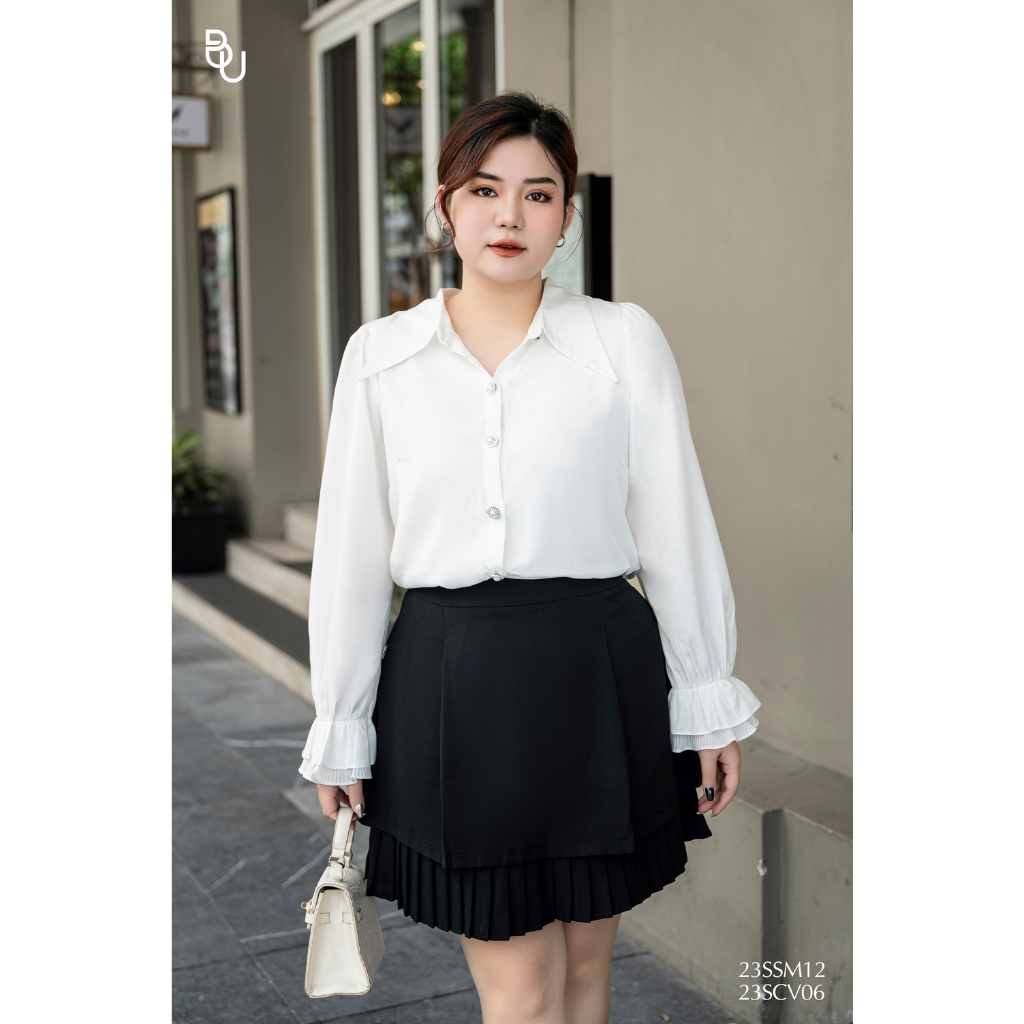 Chân váy A 2 tầng dập ly dưới BIGSIZE (55kg đến 95kg) - 23SCV06 - [BUstu Bigsize]