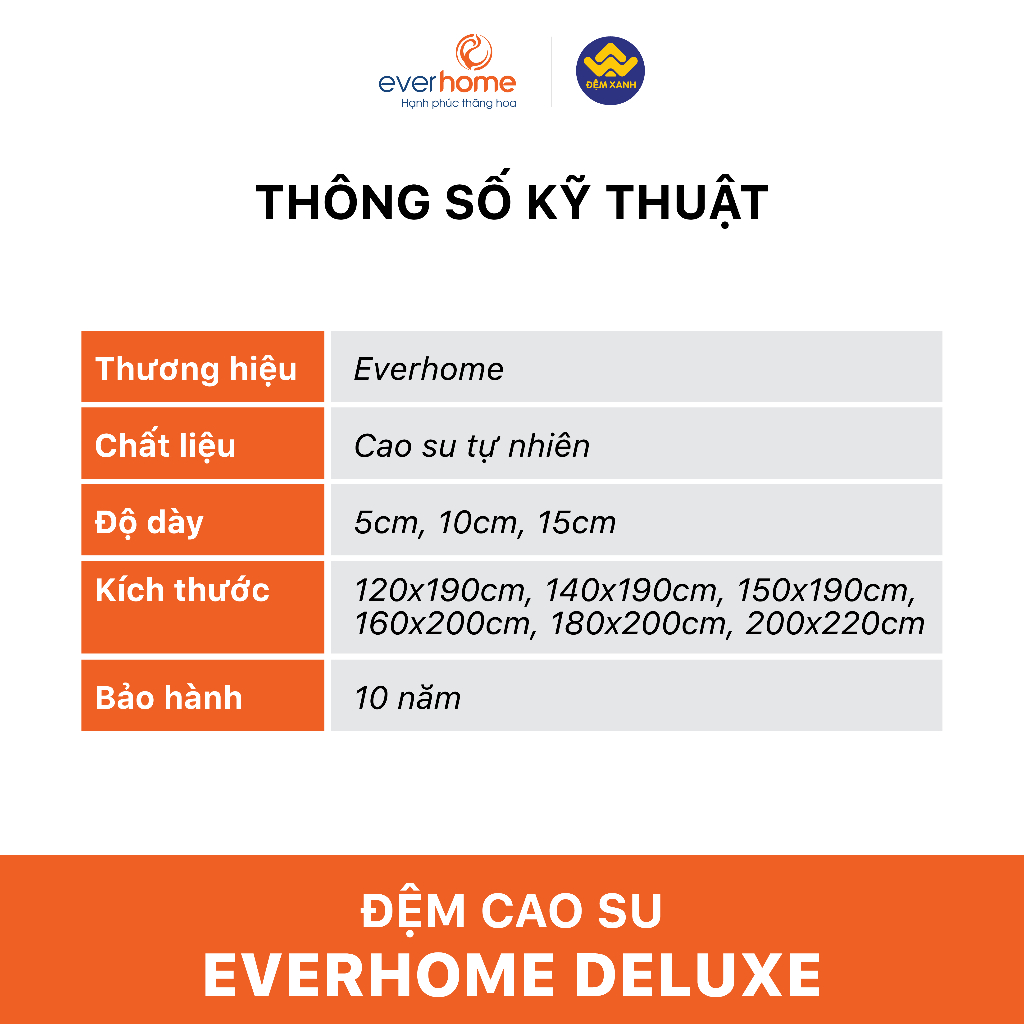 Đệm cao su thiên nhiên Everhome Deluxe