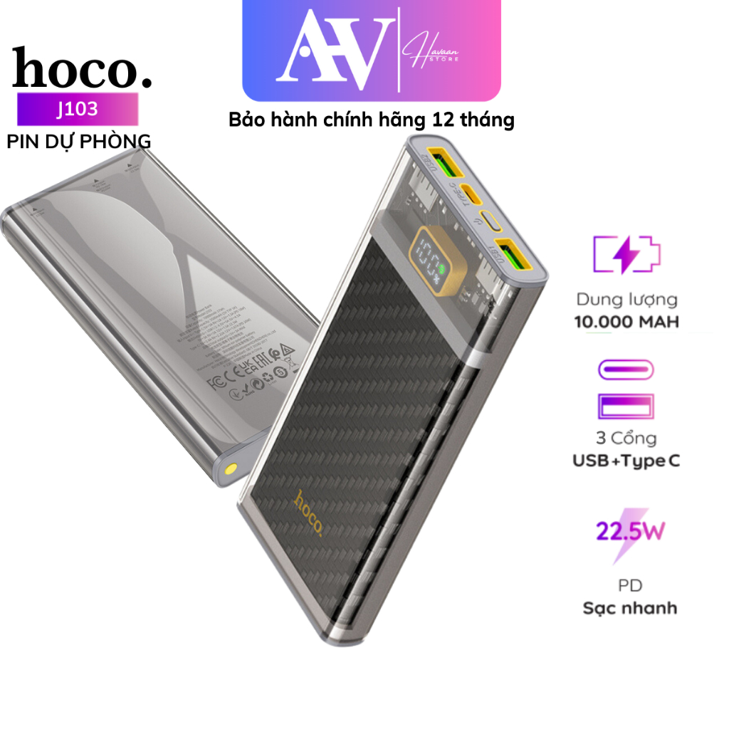 Pin sạc dự phòng 22.5W Hoco J103 Discovery edition 10000mAh pin lithium polymer vỏ trong suốt - Bảo hành chính hãng