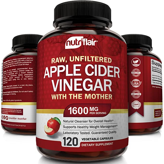 NutriFlair Apple Cider Vinegar 1600mg - Viên uống giấm táo hỗ trợ giảm cân, quản lý cân nặng lành mạnh 120 viên