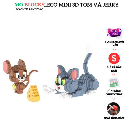 Lego Mini Tôm và Jerry Mô hình lắp ráp BEARBRICK mini đồ chơi xếp hình Tom và Jery - MOBLOCKS