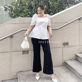 Ootd bigsize | quần tây ống loe cạp cao 2 nút