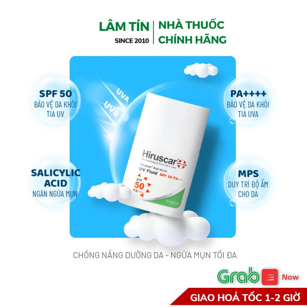 ✅(Chính Hãng) Sữa chống nắng dành cho da dầu, nhờn mụn Hiruscar Anti-Acne UV Fluid 25g SPF50 PA+