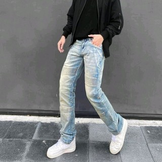 Quần jean nam xanh cào đùi MAKVN chất liệu stretch cotton co giãn from chuẩn phong cách Hàn Quốc
