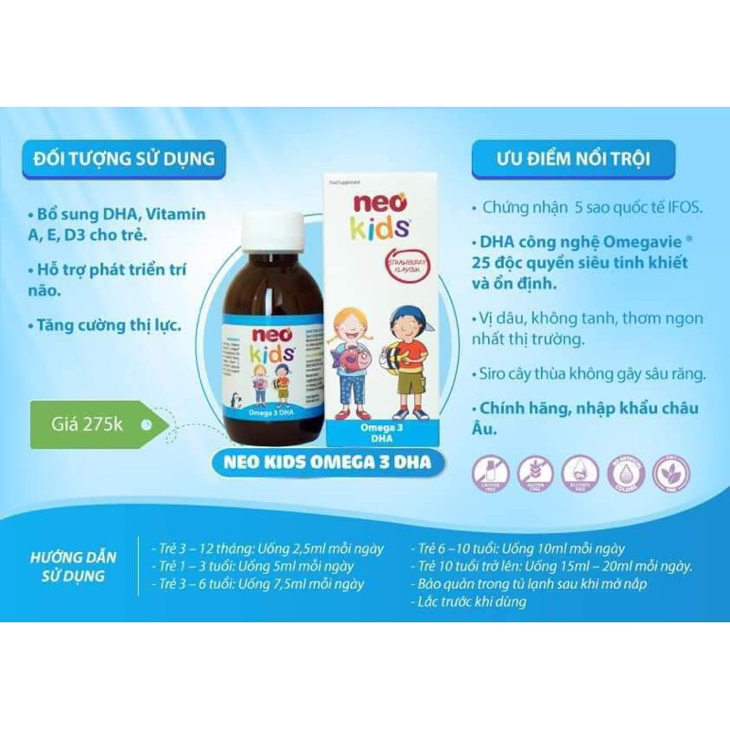 Omega Neokid siro uống vị thơm ngon giúp bé phát triển não bộ , mắt sáng tinh anh