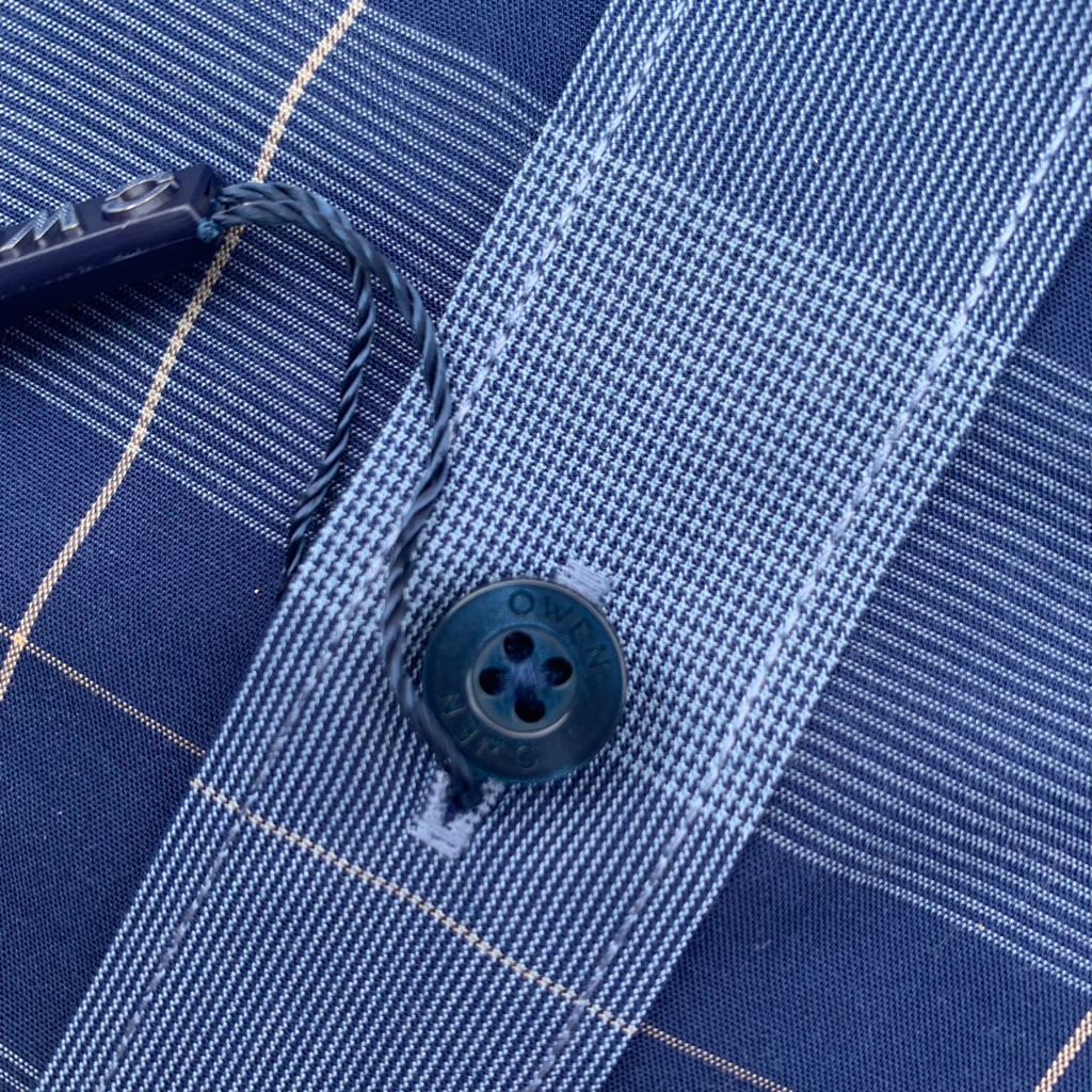 OWEN - Áo Sơ mi ngắn tay Owen vạt ngang chất bạc hà kẻ ca rô xanh navy 230115