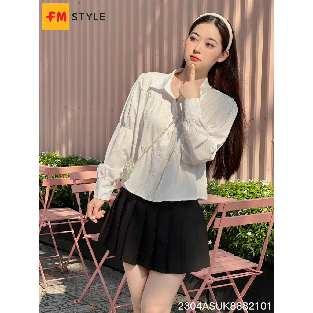 Áo sơ mi nữ FMSTYLE thiết kế kiểu dáng babydoll xốp cổ bẻ tay dài chất thô kiểu basic dễ mặc 23042709