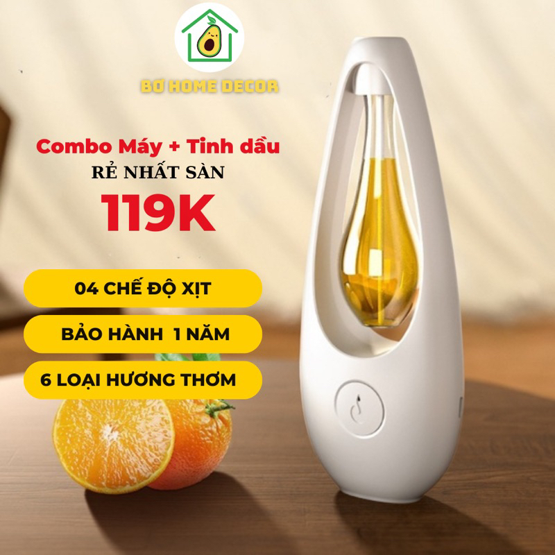 Máy xịt thơm phòng tự động Bơ Home Decor JD007, máy xông tinh dầu, 6 loại tinh dầu thơm phòng, kèm pin sạc 500mAh