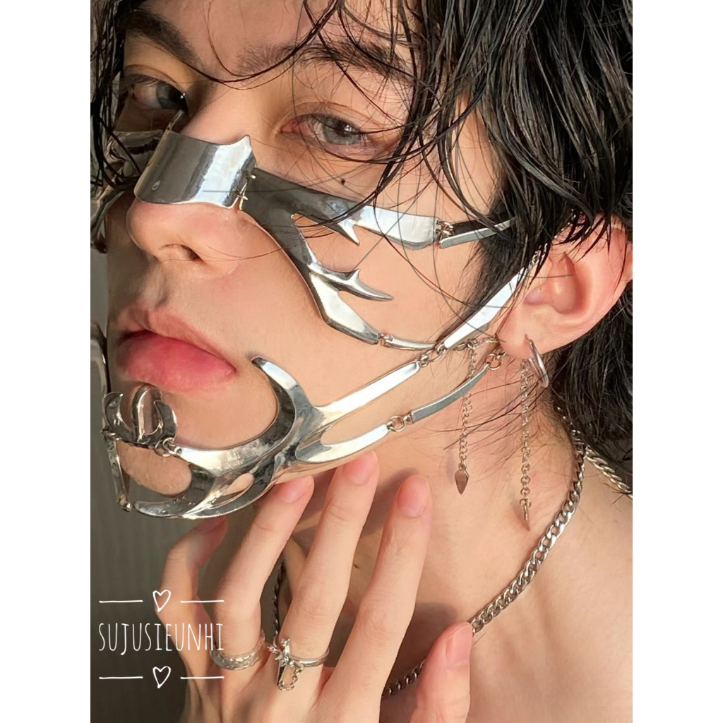 mặt nạ kim loại Cyberpunk đeo cằm chụp ảnh thiết kế đặc biệt có thể điều chỉnh kích cỡ