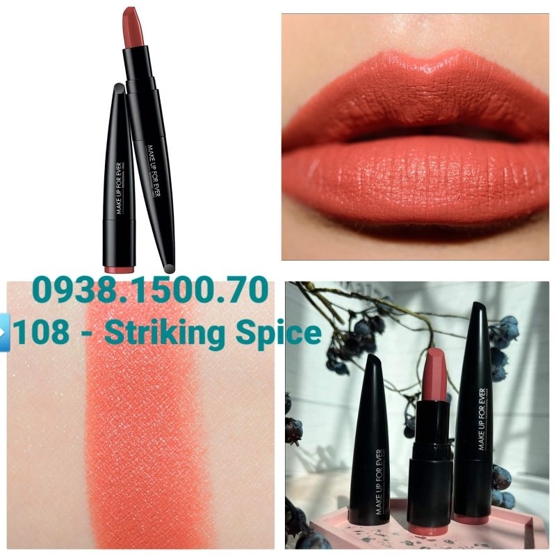 SON THỎI LÌ CẤP ẨM 24H Make Up For Ever Rouge Artist Intense Color Beautifying Lipstick 108 Striking Spice 3.2g