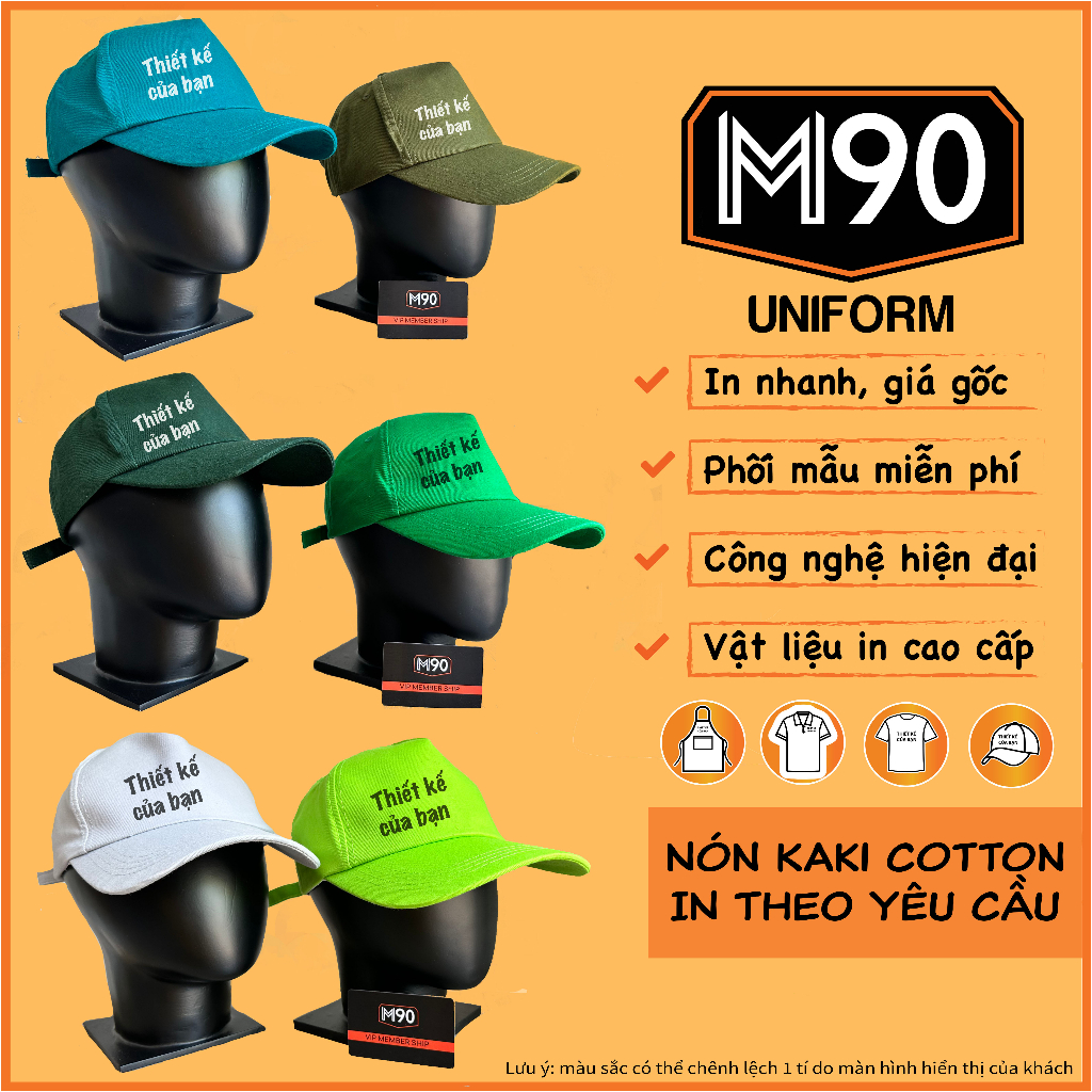 Nón kết Kaki Cotton Cao Cấp in theo yêu cầu, nón in theo yêu cầu in mũ