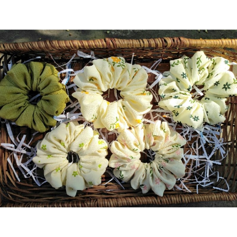 Scrunchies đũi nhún bồng bềnh hoa nhí