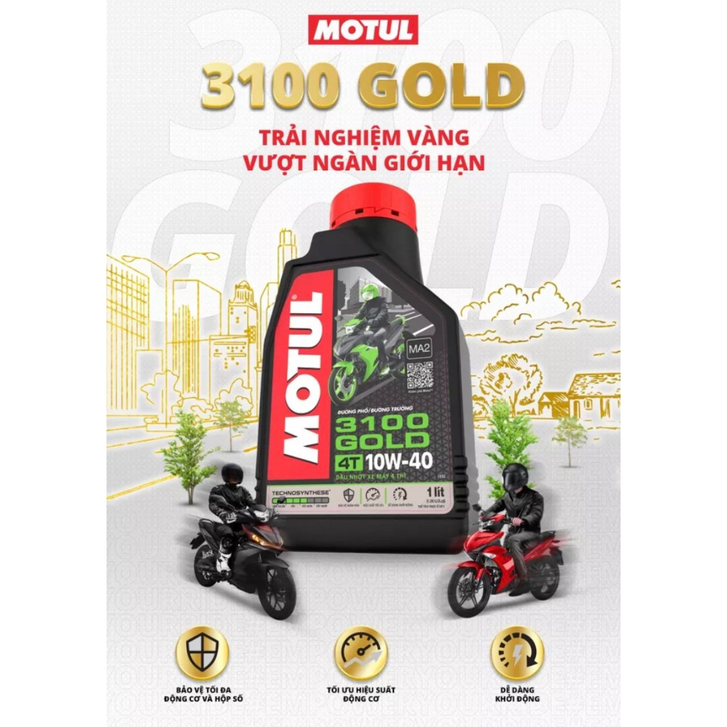 Nhớt Motul 3100 Gold 4T 10W40 1L, Nhớt Motul 3100 Gold 4T 10W40 0,8L