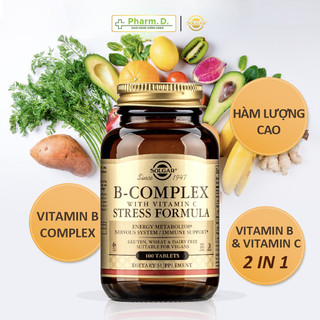 [CHÍNH HÃNG] Viên Uống Solgar B-Complex With Vitamin C Stress Formula (Hộp 100 Viên) Giảm Stress & Căng Thẳng Thần Kinh