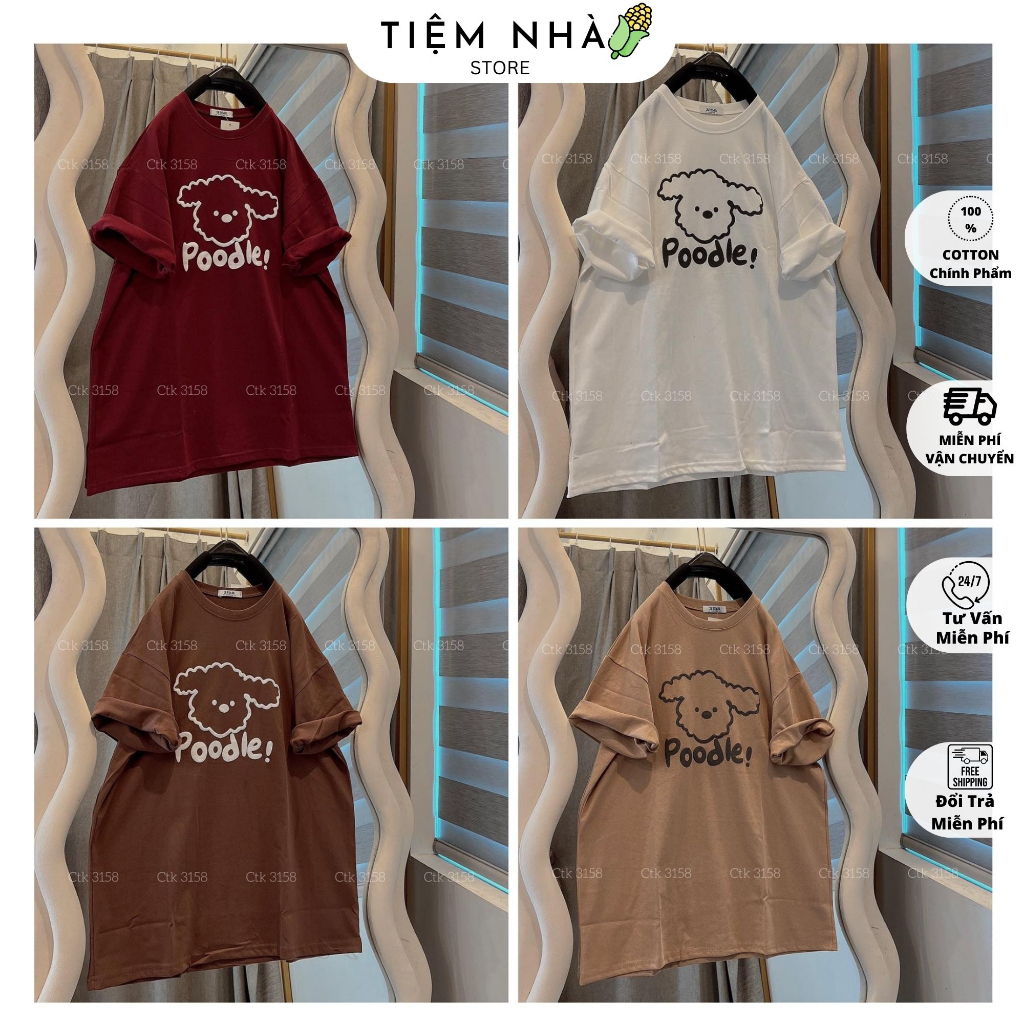 Áo phông 3158 cotton khô form rộng nam nữ in hình Poodie