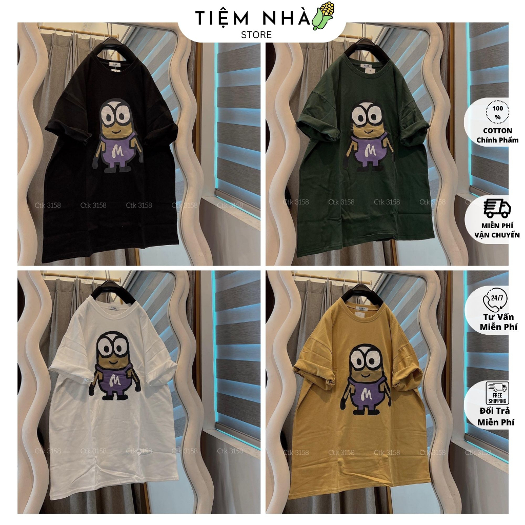 Áo phông tay lỡ form rộng 3158 cotton khô in hình hoạt hình cute M1