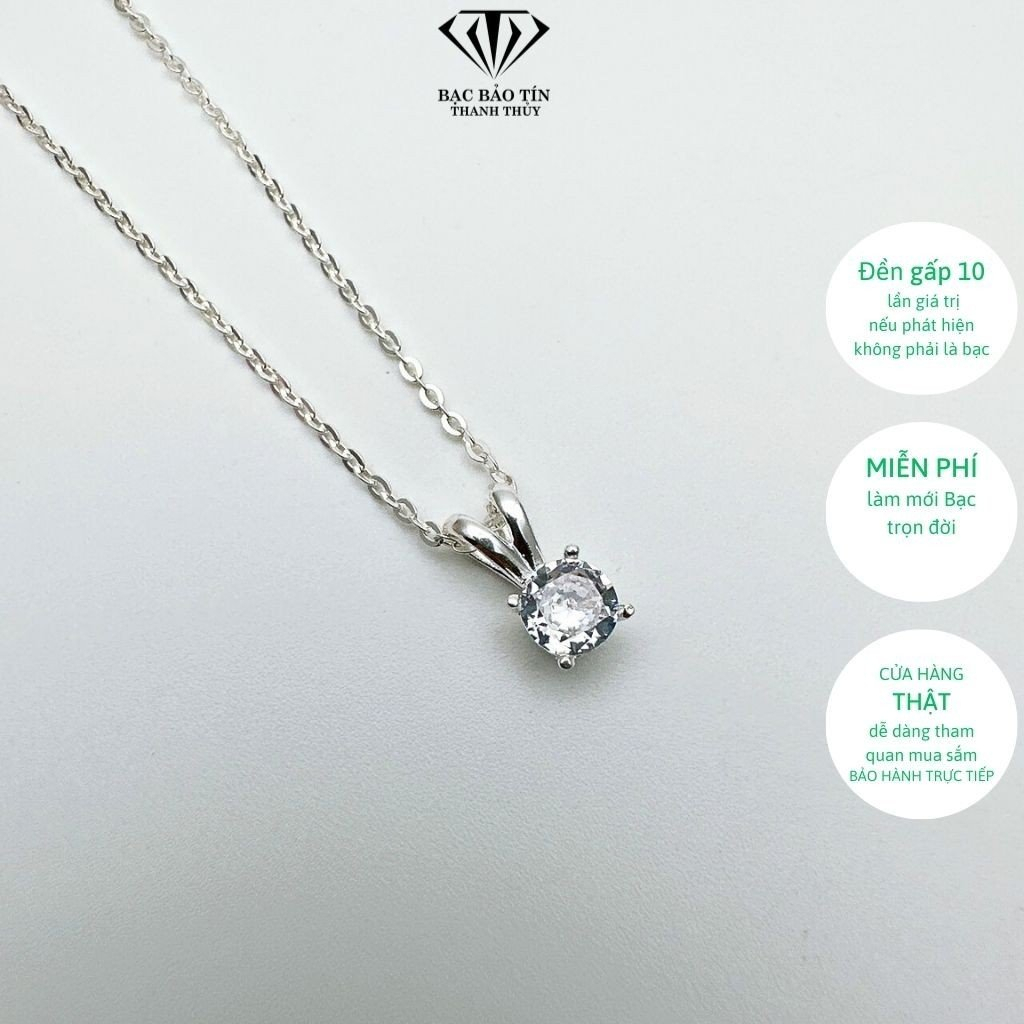 Mặt dây chuyền bạc nữ tròn bốn trấu đá Cz Bảo Tín Thanh Thủy,chất liệu bạc ta nguyên chất 0.31chỉ dài 1.6cm rộng 0.6cm