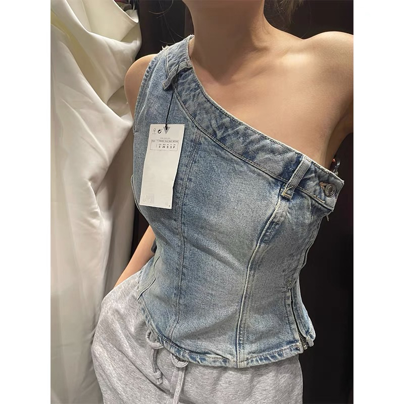 Áo lệch vai demin hàng TQXk