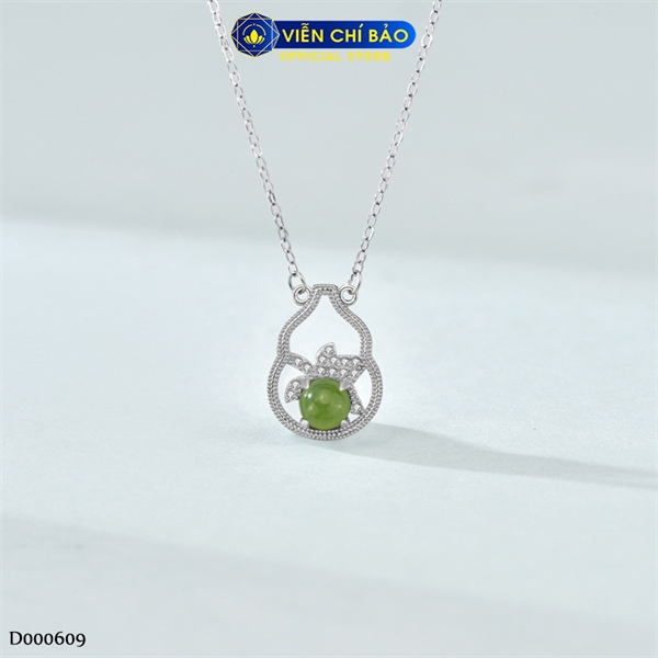Dây chuyền bạc nữ hồ lô đá xanh chất liệu bạc Ý 925 thời trang phụ kiện trang sức Viễn Chí Bảo D000609