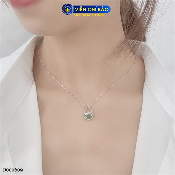 Dây chuyền bạc nữ hồ lô đá xanh chất liệu bạc Ý 925 thời trang phụ kiện trang sức Viễn Chí Bảo D000609