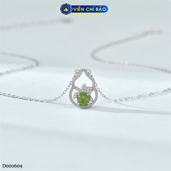 Dây chuyền bạc nữ hồ lô đá xanh chất liệu bạc Ý 925 thời trang phụ kiện trang sức Viễn Chí Bảo D000609
