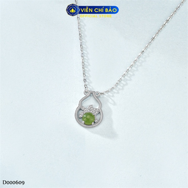 Dây chuyền bạc nữ hồ lô đá xanh chất liệu bạc Ý 925 thời trang phụ kiện trang sức Viễn Chí Bảo D000609
