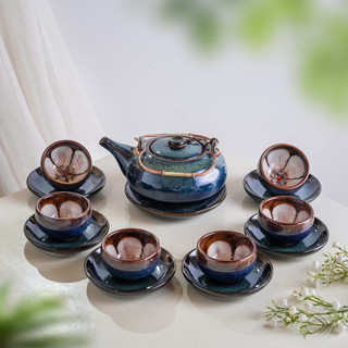 Ấm chén pha trà gốm sứ bát tràng cao cấp bộ trà men hỏa biến ấm chén uống trà lòng hoa