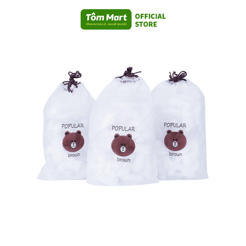 Màng bọc thực phẩm đựng thức ăn TÔM MART, siêu dai co giãn có chun tiện lợi hình túi gấu