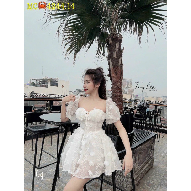 Đầm bẹc vai tay phồng chéo cổ siêu xinh