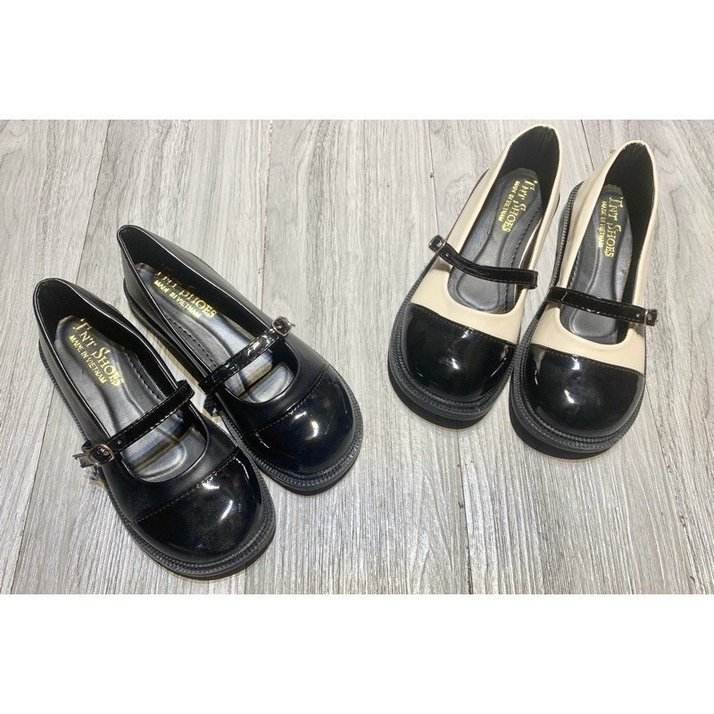 Ảnh thật mã SR05 giày búp bê nữ trơn quai ngang da bóng mềm êm chân siêu xinh