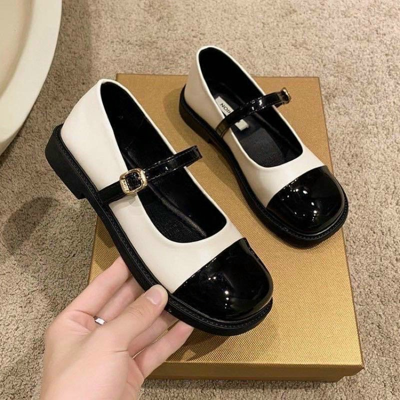 Ảnh thật mã SR05 giày búp bê nữ trơn quai ngang da bóng mềm êm chân siêu xinh
