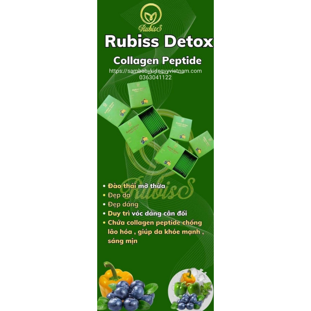 Rubiss Detox Collagen Peptide Chính Hãng, Hộp 15 Gói Tặng Kèm Detox