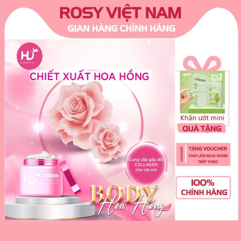 Body hoa hồng trắng da HD Cosmetic bật tone ngay lần đầu, thấm nhanh không bết rít, an toàn cho cả mẹ bầu