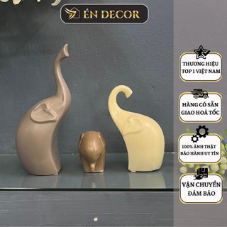 Tượng decor trang trí gia đình voi gốm sứ ÉN DECOR trang trí nhà cửa, phòng khách