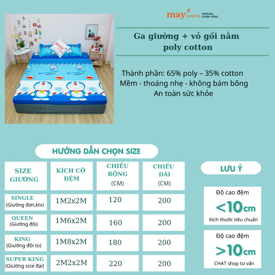 Drap giường bọc đệm kèm 2 vỏ gối nằm kích thước m2x2m hoặc 2m2x2m poly cotton giá xả kho