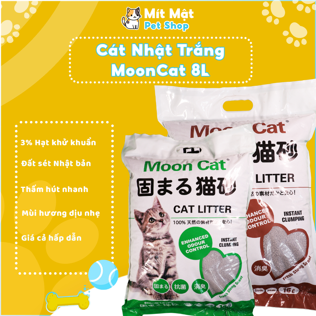 Cát Nhật trắng Moon Cat 16L Cát vệ sinh cho mèo than hoạt tính, Cát vệ sinh cho mèo, Vón cục nhanh, khử mùi tốt.