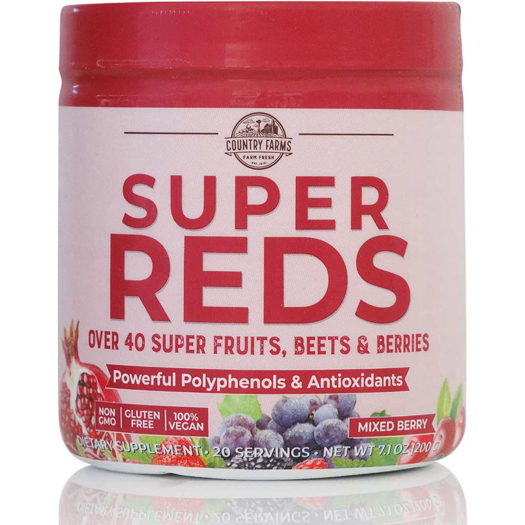 Country Farms Super Reds Bột uống hỗn hợp 40+ siêu thực phẩm chống oxy hóa, tim mạch, tuần hoàn 200g