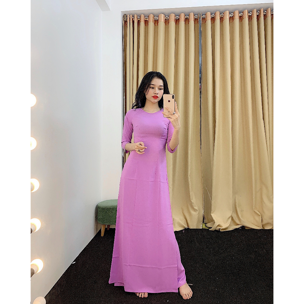 Áo Dài Truyền Thống trơn Lụa Nhật Màu Siêu XInh