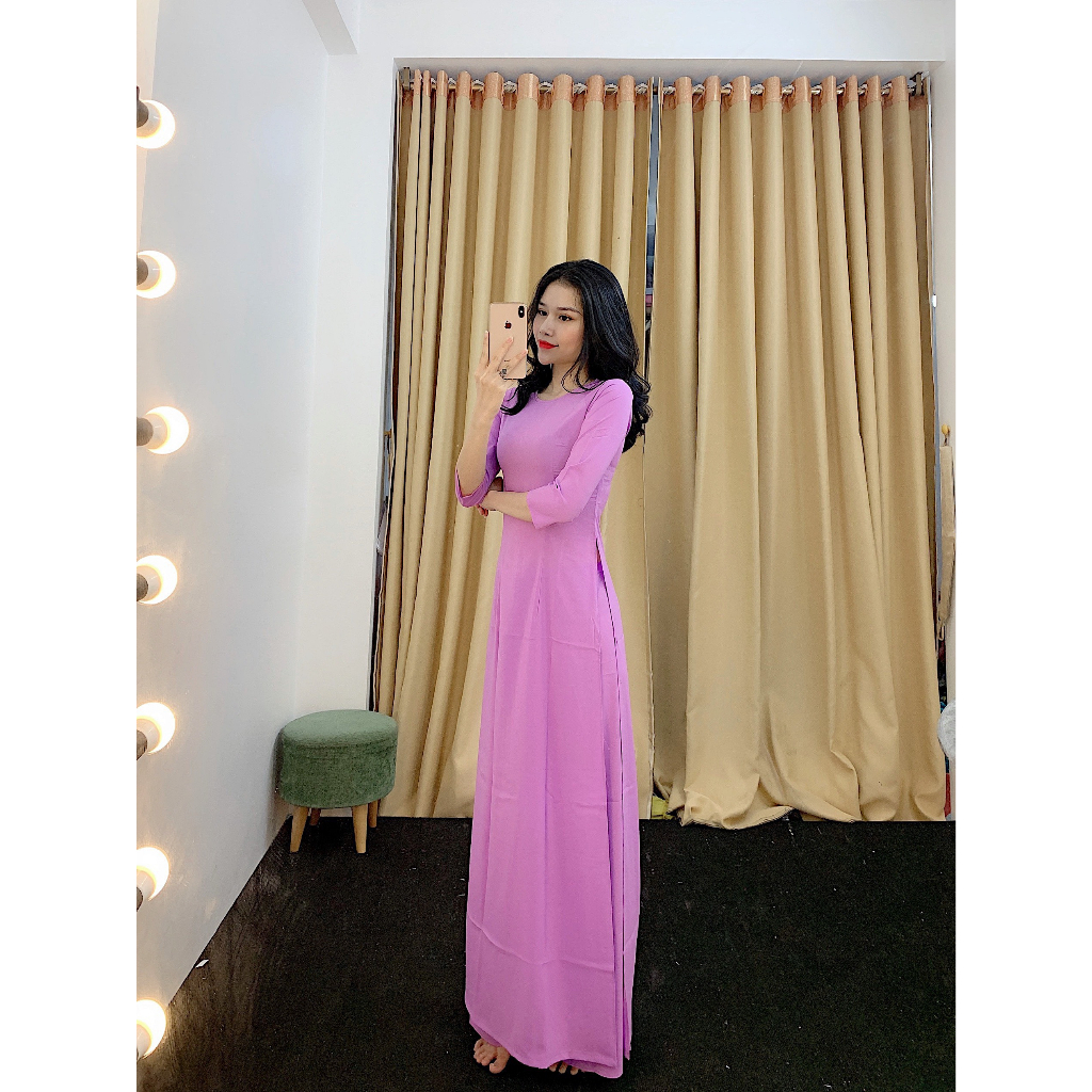 Áo Dài Truyền Thống trơn Lụa Nhật Màu Siêu XInh