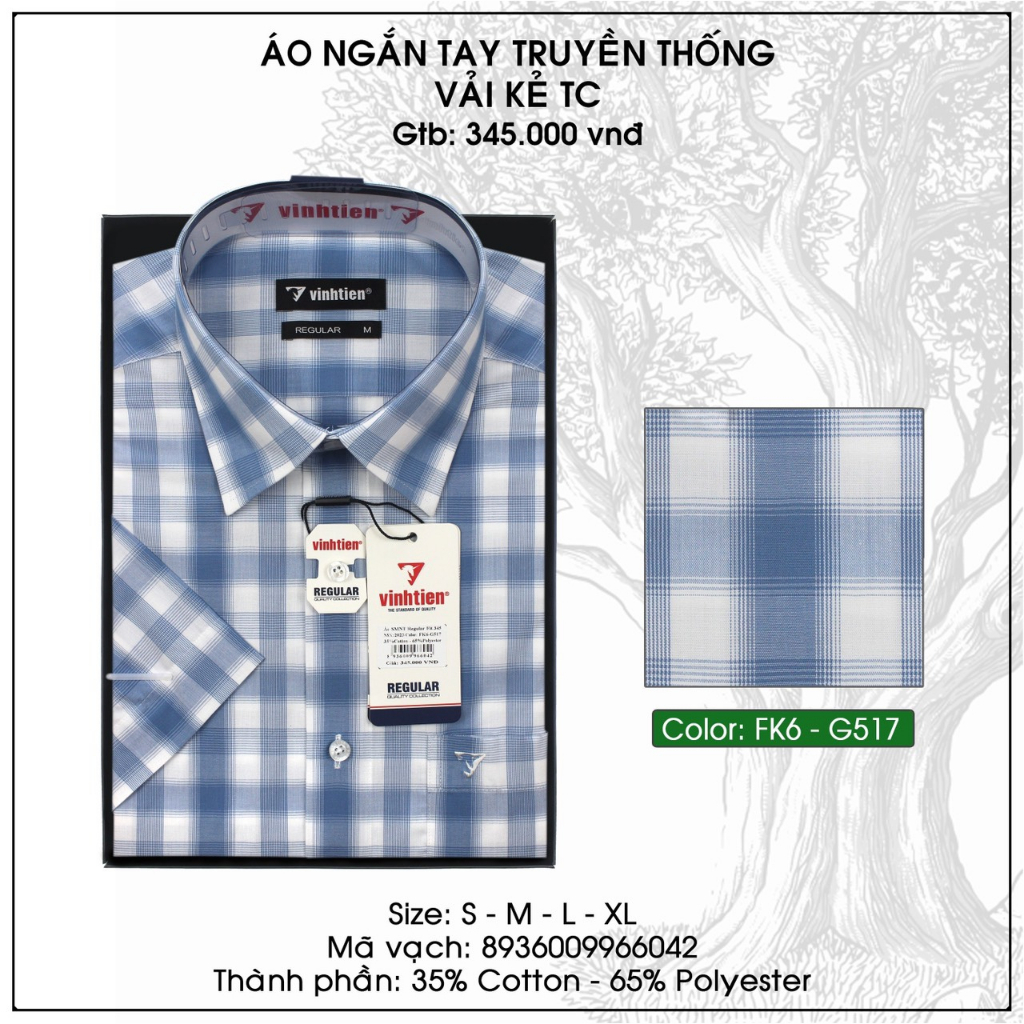 Áo Sơ Mi Ngắn Tay Sọc Caro Vạt Bầu Form Regular Vĩnh Tiến 345
