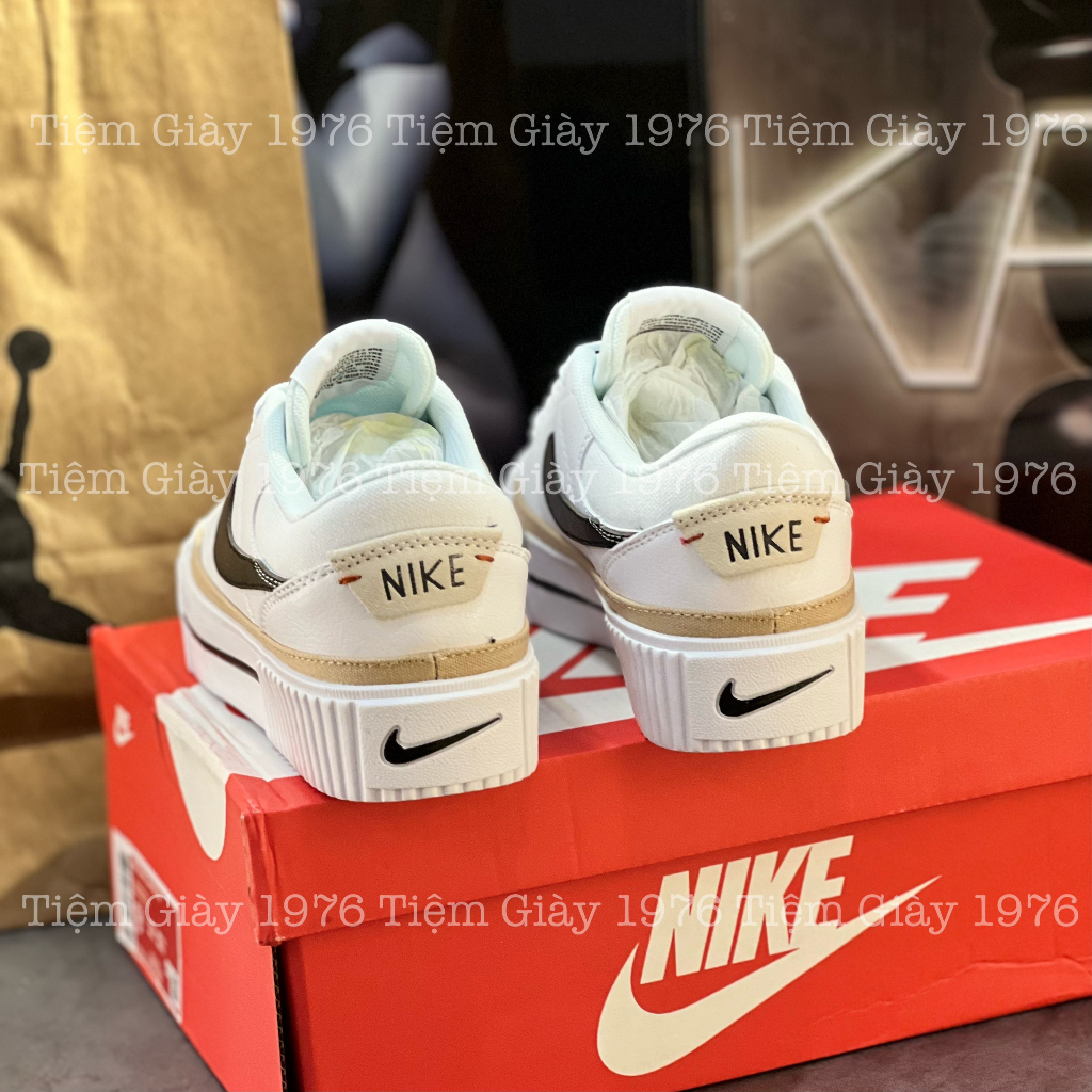 Giày Thể Thao Ni.ke Trắng Tăng Chiều Cao Viền Vàng Giày Court Legacy Lift Black White