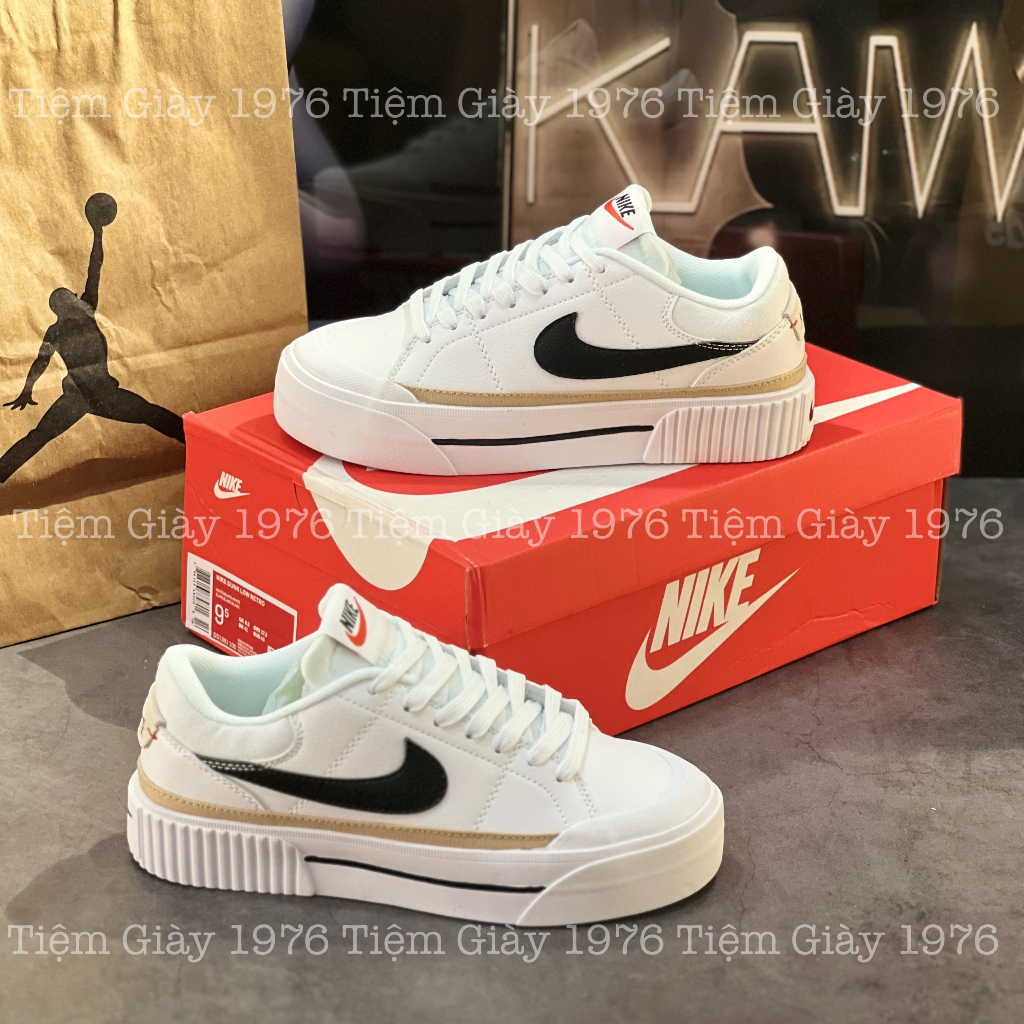 Giày Thể Thao Ni.ke Trắng Tăng Chiều Cao Viền Vàng Giày Court Legacy Lift Black White