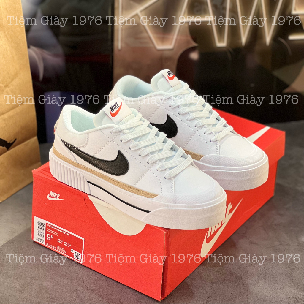 Giày Thể Thao Ni.ke Trắng Tăng Chiều Cao Viền Vàng Giày Court Legacy Lift Black White