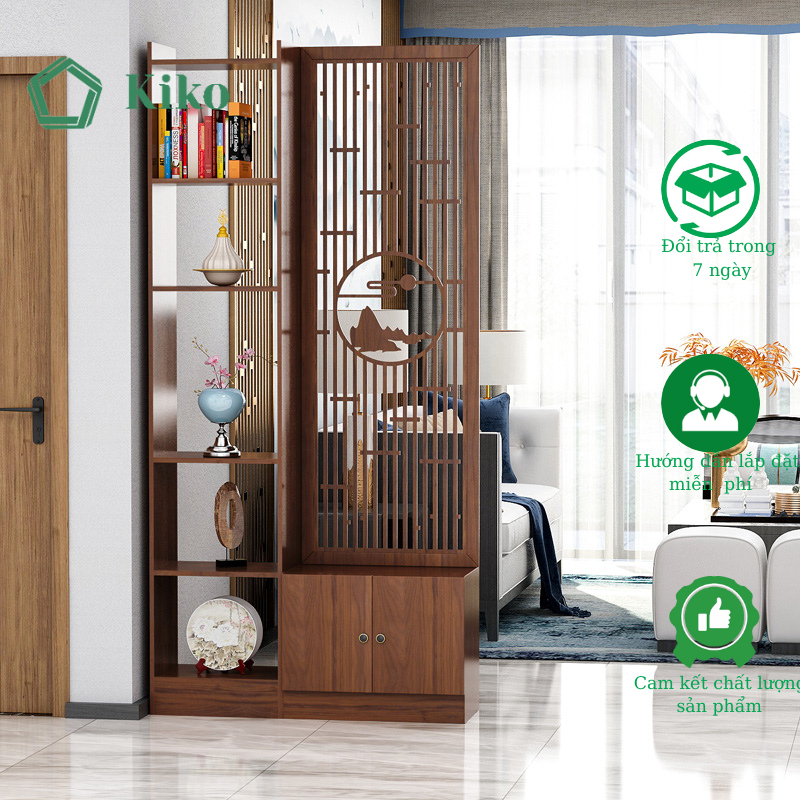 Kệ Vách Ngăn Họa Tiết Núi Trang Trí Kèm Hộc Để Đồ -Gỗ MDF 15mm chống Mọt Đa Năng KIKO VN 1088