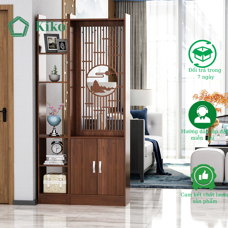 Kệ Vách Ngăn Họa Tiết Núi Trang Trí Kèm Tủ Để Đồ -Gỗ MDF 15mm chống Mọt Đa Năng KIKO VN 1268