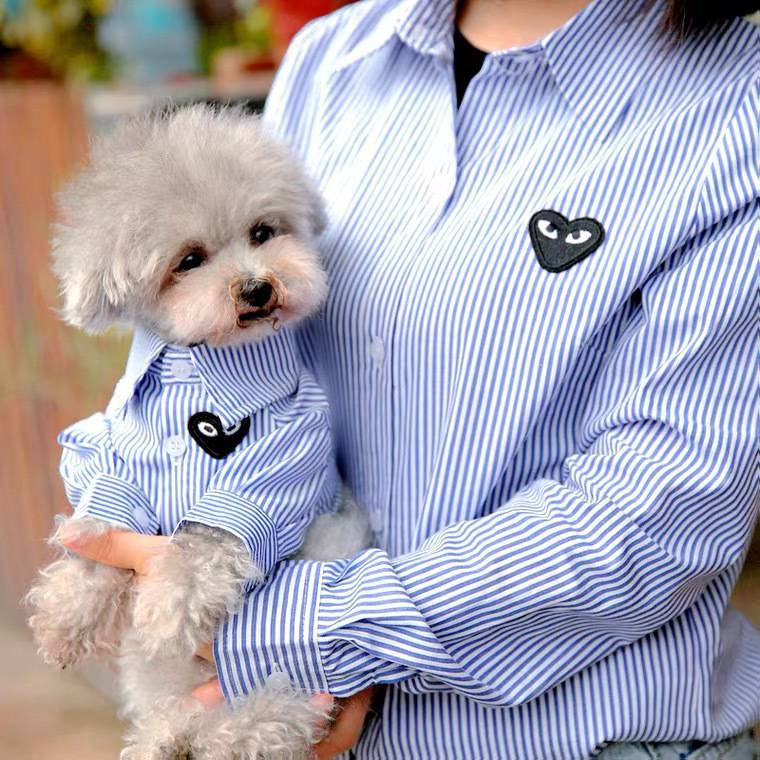 Áo sơ mi sọc thêu trái tim sang trọng cho chó mèo