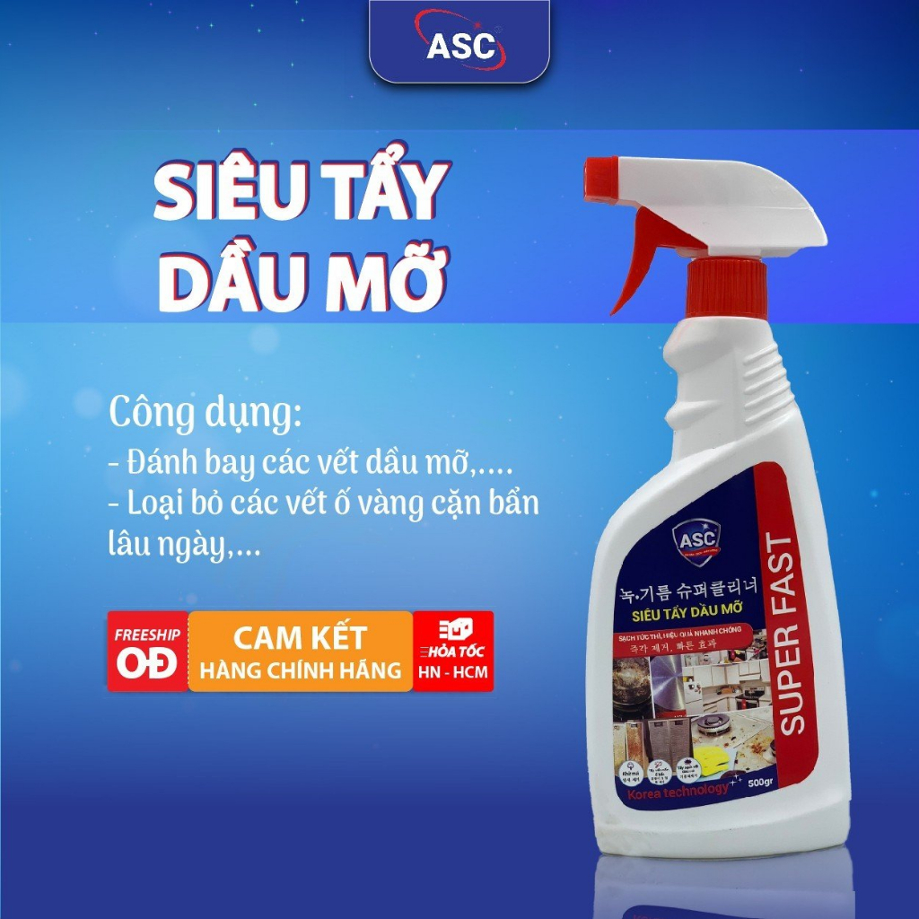 Chai xịt tẩy dầu mỡ ASC 500mk ,tẩy rửa nhà bếp, tẩy hút mùi, bếp gas, bếp từ, đáy xoong, đáy chảo, không lo vết bẩn